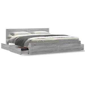 VidaXL Bedframe met hoofdeinde bewerkt hout grijs sonoma 200x200 cm