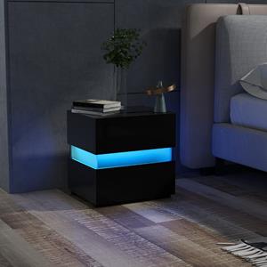 Costway LED Nachtkastje met 2 Laden Nachttafeltje met Afstandsbediening 22 Modi 5 Helderheidsniveaus 10 Snelheden Acrylpanelen Zwart