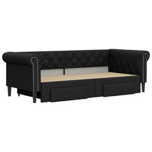 vidaXL Slaapbank met onderschuifbed en lades 90x200 cm kunstleer zwart