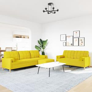 vidaXL 3-delige Loungeset met voetenbank en kussens stof lichtgeel
