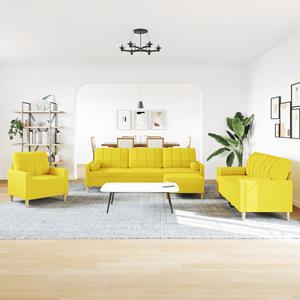 vidaXL 4-delige Loungeset met voetenbank en kussens stof lichtgeel