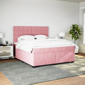 vidaXL Boxspring met matras fluweel roze 180x200 cm
