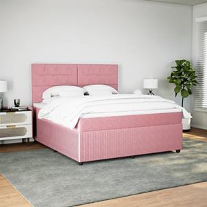 vidaXL Boxspring met matras fluweel roze 180x200 cm