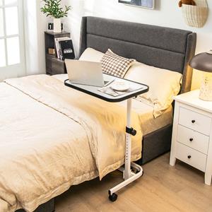 costway Overbedtafel met Vergrendelbare Universele Wielen Draagbare Laptoptafel met 9-Traps Hoogteverstelling Kantelbare Plaat in Meerdere Hoeken