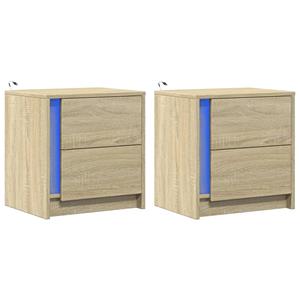 vidaXL Nachtkastjes met LED-verlichting 2 st bewerkt hout sonoma eiken