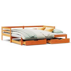 VidaXL Slaapbank onderschuifbed en lades 90x190 cm grenenhout wasbruin