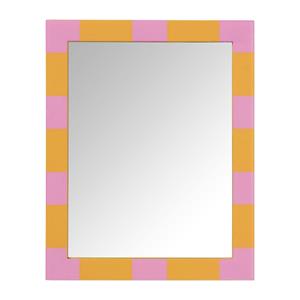 Xenos Spiegel geblokt rechthoek - roze/oranje - 30x24 cm