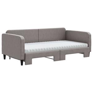 vidaXL Slaapbank met onderschuifbed en matrassen 100x200 cm stof taupe