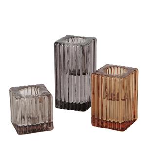 Boltze Home Kandelaar Nira Vierkant Glas 3-delig Set Vierkant 4x4x4cm/6cm/8cm