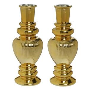 Ideas 4 Seasons Bloemenvaas Venice - 2x - voor kleine stelen - gekleurd glas - ribbel goud - D5,7 x H15 cm -