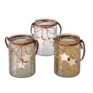 Boltze Home Theelichthouder Malina H13,5cm Glas Helder/grijs/bruin