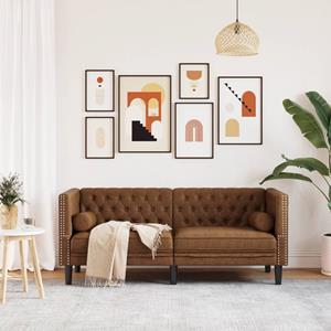 vidaXL Tweezitsbank Chesterfield-stijl met bolsters kunstsuède bruin