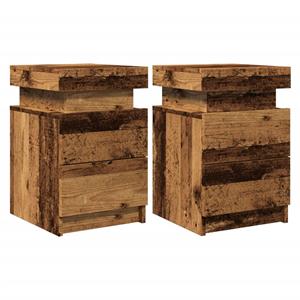 vidaXL Nachtkastjes 2 st met LED 35x39x55 cm hout oud houtkleurig