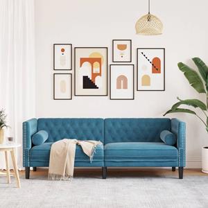 vidaXL Driezitsbank Chesterfield-stijl met bolsters fluweel blauw