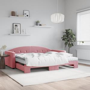 VidaXL Slaapbank onderschuifbed en matrassen 90x200 cm fluweel roze
