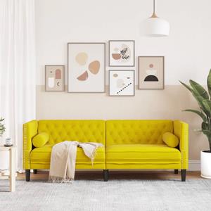 vidaXL Driezitsbank Chesterfield-stijl met bolsters fluweel geel