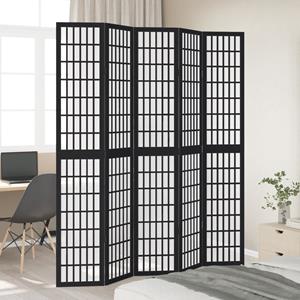 vidaXL Kamerscherm met 5 panelen massief paulowniahout zwart