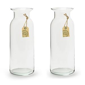 Merkloos 2x stuks transparante Eco melkbus vaas/vazen van glas 24 x 9.5 cm -