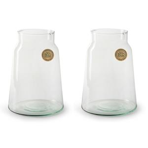 Jodeco Set van 2x stuks bloemenvazen - Eco glas transparant - H25 x D14.5 cm -