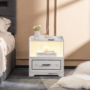 Costway Intelligent LED Nachtkastje USB-Poort Instelbare Lichtkleuren en Helderheid Menselijk Lichaam Inductie Nachtkastje met Open Plank Lade