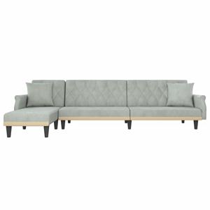 VidaXL Slaapbank L-vormig 271x140x70 cm fluweel lichtgrijs