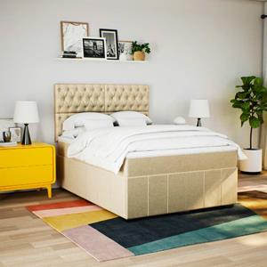 VidaXL Boxspring met matras stof crèmekleurig 160x200 cm