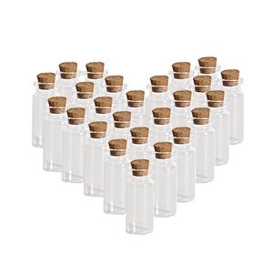 Gerimport Hobby flesjes met kurken dop - 24x - glas - 10 ml - D2 x H6 cm -