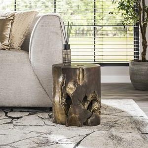 LifestyleFurn Bijzettafel Jeronimo Teakhout, 35cm - Donkergrijs/Goud