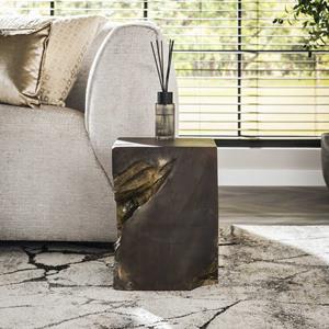 LifestyleFurn Bijzettafel Jeronimo Teakhout, 30 x 30 cm - Donkergrijs/Goud