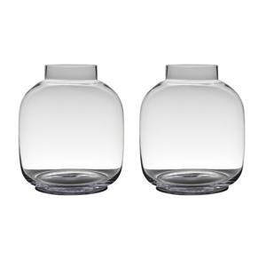 Merkloos Set van 2x stuks transparante luxe grote vaas/vazen van glas 29 x 26 cm -