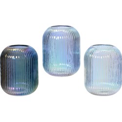 Decoris Vaas Glas Iriserend Nacht Blauw/licht Blauw/zilverdia.12x15cm