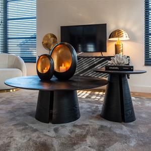 Richmond Interiors Salontafel Blax Set van 2 stuks Eikenhout - Zwart - Rond
