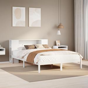 VidaXL Bed met boekenkast zonder matras grenenhout wit 140x200 cm