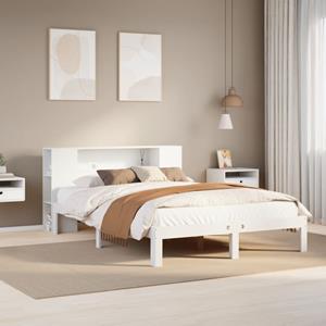 VidaXL Bed met boekenkast zonder matras grenenhout wit 140x190 cm