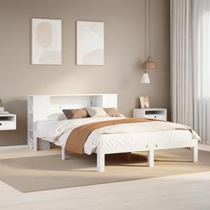 VidaXL Bed met boekenkast zonder matras grenenhout wit 140x200 cm