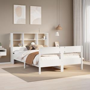 VidaXL Bed met boekenkast zonder matras grenenhout wit 150x200 cm