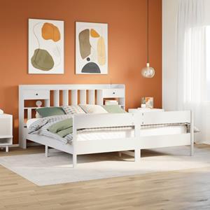 VidaXL Bed met boekenkast zonder matras grenenhout wit 200x200 cm