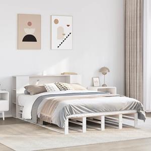 VidaXL Bed met boekenkast zonder matras massief hout wit 160x200 cm