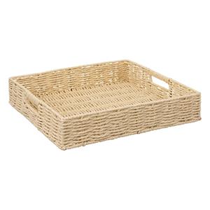 5five Dienblad/serveer plateau - 35 x 35 cm - gevlochten koord - Naturel look - Metalen frame -