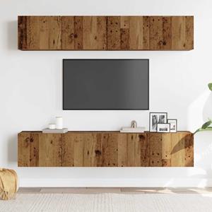 vidaXL Tv-wandkasten 4 st bewerkt hout oud houtkleurig