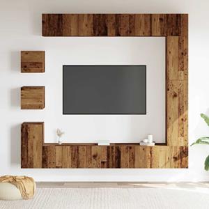 vidaXL 9-delig Tv-meubelset wandmontage bewerkt hout oud houtkleurig