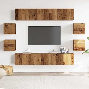 vidaXL Tv-wandkasten 8 st bewerkt hout oud houtkleurig