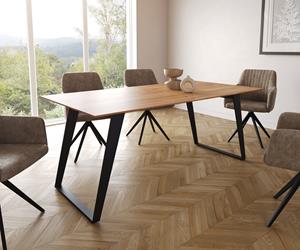 DELIFE Esstisch Edge 180x90 Akazie Natur Metall Schräg Schwarz Schweizer Kante