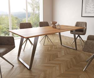 DELIFE Esstisch Edge 200x100 S Akazie Natur Edelstahl Schräg Live-Edge