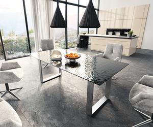DELIFE Esstisch Edge 200x100 Reliefglas Rauchschwarz 3D-Design Edelstahl Schmal