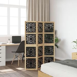 vidaXL Kamerscherm met 3 panelen massief paulowniahout zwart