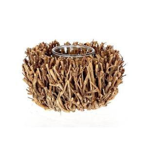 HBX natural living Theelichthouder Tea Branch Met Glas D22H12 Natural