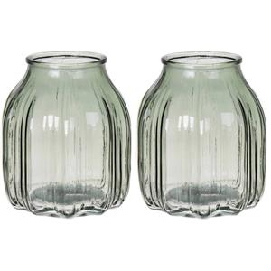 Bellatio Design Bloemenvaas klein - 2x - lichtgroen - transparant glas - D14 x H16 cm -