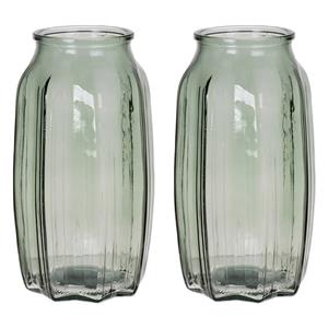 Bellatio Design Bloemenvaas - 2x - lichtgroen - transparant glas - D12 x H22 cm -