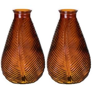 Bellatio Design Bloemenvaas - 2x - bruin - transparant glas - D14 x H23 cm -